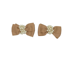 Set of 2 Pearl Ribbon Hair Clip - beige